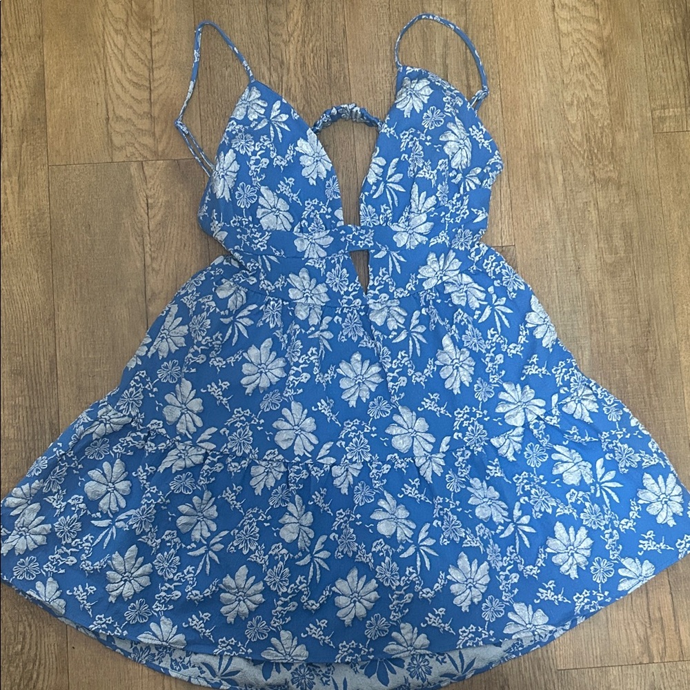 Blue Floral Dress with Spaghetti Straps